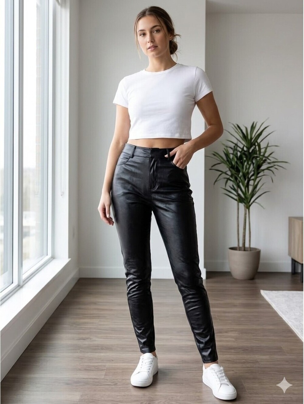 Halara Black Faux Leather Pants High Waisted Leggings Women's Size Large L 7/8